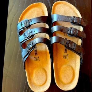 Men’s three strap, leather, cork sandals